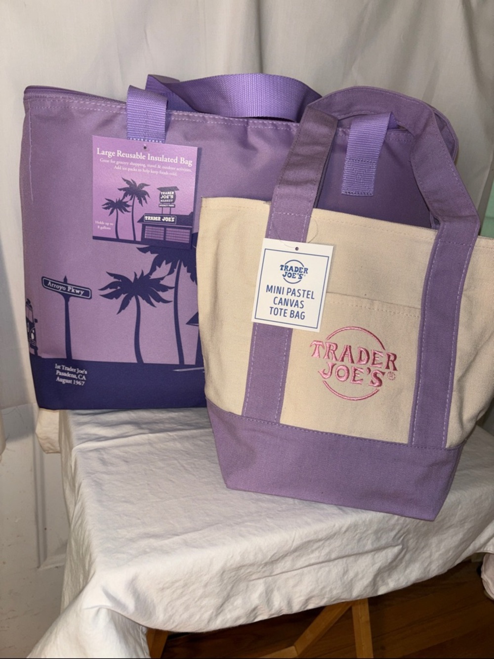 Trader Joe's Lavender Set Large”Purple Rain” Cooler AND Mini Canvas Tote